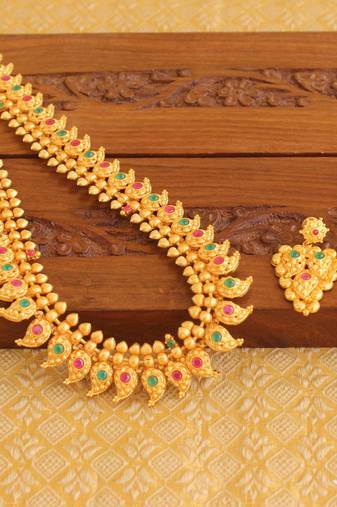 Designer matte finish mango long necklace set