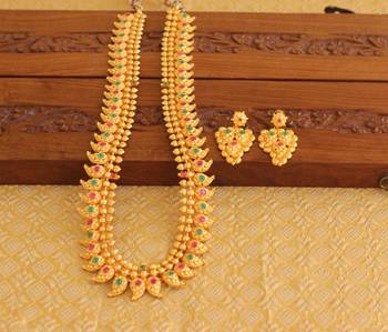 Designer matte finish mango long necklace set 2