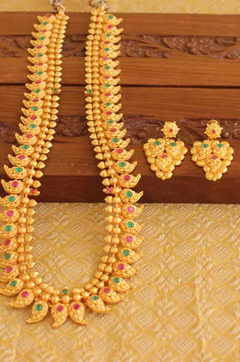 Designer matte finish mango long necklace set