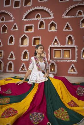 MULTICOLOR YELLOW THREAD EMBROIDERED WITH MIRROR VISCOSE RAYON TRADITIONAL PARTY FESTIVAL STITCHED LEHENGA CHOLI JACKET 3
