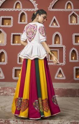 MULTICOLOR YELLOW THREAD EMBROIDERED WITH MIRROR VISCOSE RAYON TRADITIONAL PARTY FESTIVAL STITCHED LEHENGA CHOLI JACKET 4