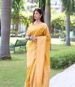 Yellow Raw Silk Designer Border & Fancy Rich Pallu With Raw Silk Blouse And Saree For Women  