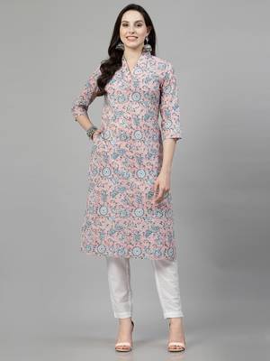 Pink printed aline kurta 1
