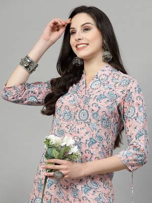 Pink printed aline kurta 4