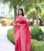 Peach Raw Silk Designer Border & Fancy Rich Pallu With Raw Silk Blouse And Saree For Women  