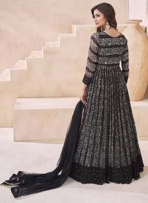 Black georgette neck embroidered printed anarkali gown with dupatta 2