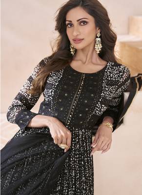 Black georgette neck embroidered printed anarkali gown with dupatta 3