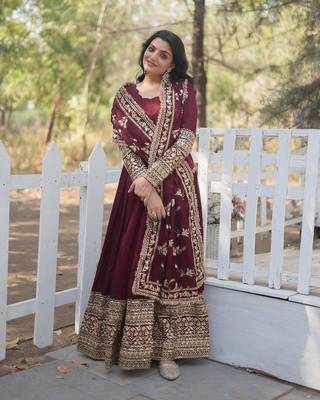 Faux Georfgette Elegant Heavy Faux Georgette Stitched Gown Set 1