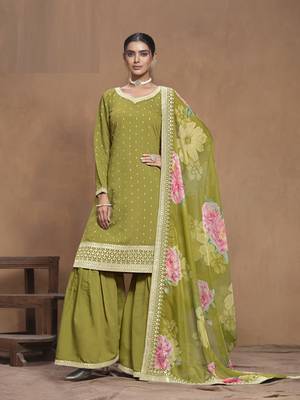 Mehendi embroidered Silk Sharara Suit 1