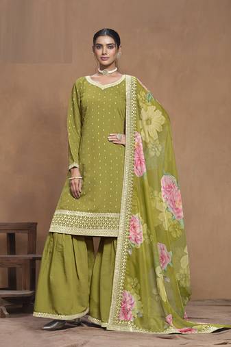 Mehndi Silk Sharara Suit
