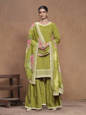 Mehendi embroidered Silk Sharara Suit 2