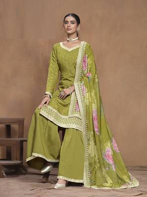Mehendi embroidered Silk Sharara Suit 3