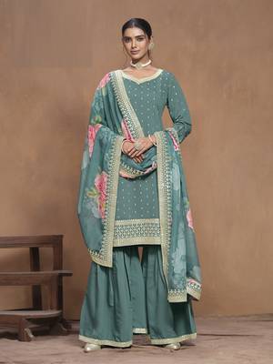 Sea Green embroidered Silk Sharara Suit 2