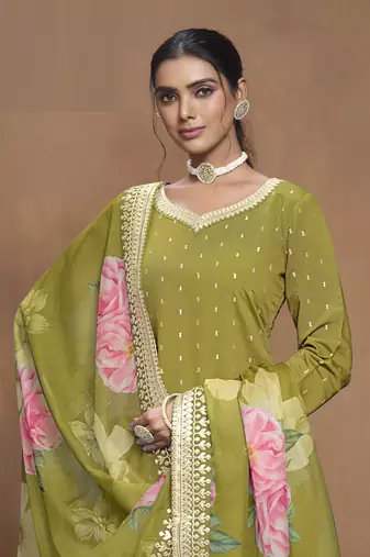 Mehendi embroidered Silk Sharara Suit