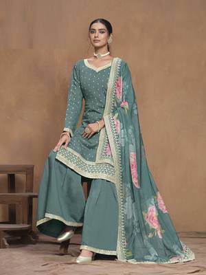 Sea Green embroidered Silk Sharara Suit 3