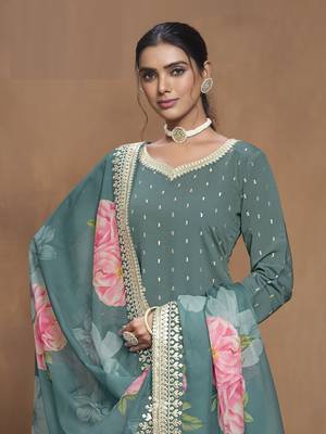 Sea Green embroidered Silk Sharara Suit 4