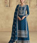 Royal blue chinon silk embroidered Palazzo suit