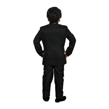 Boys cotton blend 5 piece damask printed coat suit set - black 2