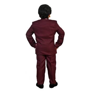 Boys cotton blend 5 piece damask printed coat suit set - maroon 2