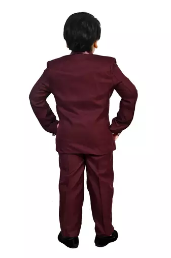 Boys cotton blend 5 piece damask printed coat suit set - maroon