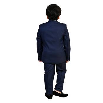 Boys cotton blend 5 piece damask printed coat suit set - navy blue 2