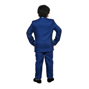 Boys cotton blend 5 piece damask printed coat suit set - royal blue 2