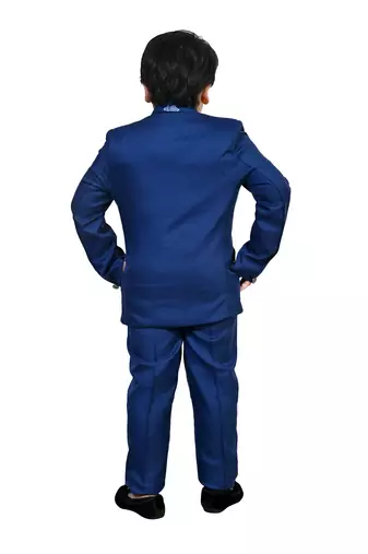Boys cotton blend 5 piece damask printed coat suit set - royal blue