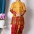 printed yellow dupion silk kurta and dhoti pant set for boys