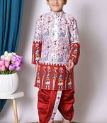 Nfc creation printed maroon dupion silk kurta and dhoti pant set for boys