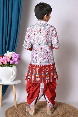 Nfc creation printed maroon dupion silk kurta and dhoti pant set for boys 2
