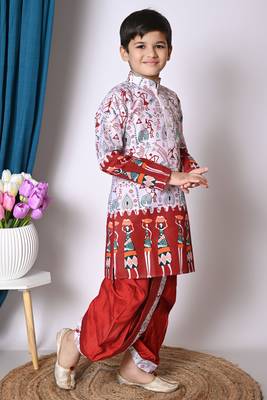Nfc creation printed maroon dupion silk kurta and dhoti pant set for boys 3