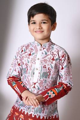 Nfc creation printed maroon dupion silk kurta and dhoti pant set for boys 5