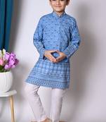Nfc creation printed blue pure cotton kurta and pajama set for boys