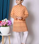 Nfc creation printed peach pure cotton kurta and pajama set for boys