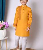 Nfc creation printed yellow pure cotton kurta and pajama set for boys