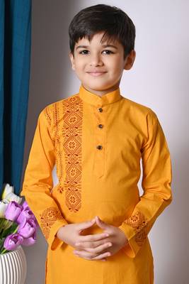Nfc creation printed yellow pure cotton kurta and pajama set for boys 5