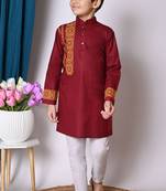 Nfc creation printed maroon pure cotton kurta and pajama set for boys