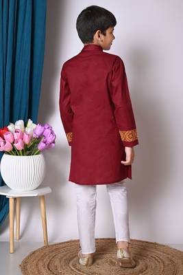 Nfc creation printed maroon pure cotton kurta and pajama set for boys 2