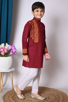 Nfc creation printed maroon pure cotton kurta and pajama set for boys 4