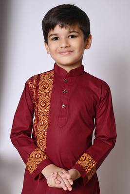 Nfc creation printed maroon pure cotton kurta and pajama set for boys 5