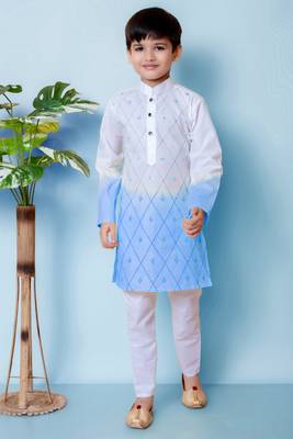 embroidery work blue cotton kurta and pajama set for boys 1