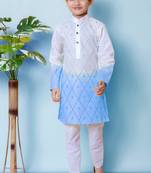embroidery work blue cotton kurta and pajama set for boys