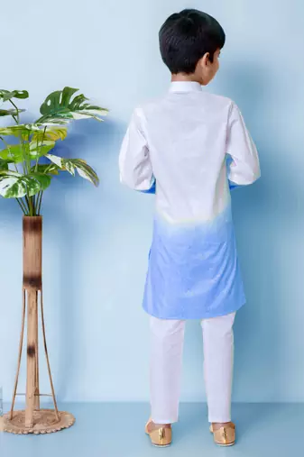 embroidery work blue cotton kurta and pajama set for boys