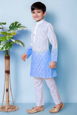 embroidery work blue cotton kurta and pajama set for boys 4