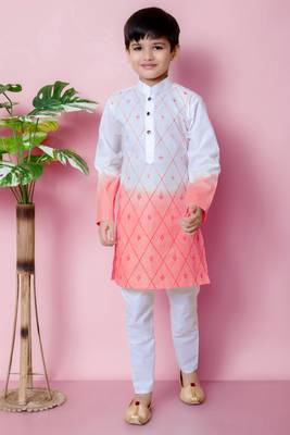 embroidery work tomato orange cotton kurta and pajama set for boys 1