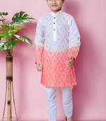 embroidery work tomato orange cotton kurta and pajama set for boys