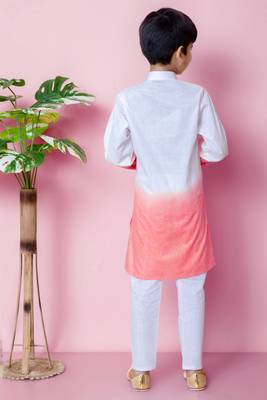 embroidery work tomato orange cotton kurta and pajama set for boys 2