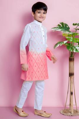 embroidery work tomato orange cotton kurta and pajama set for boys 3
