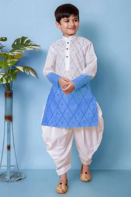 embroidery work blue cotton kurta and patiyala set for boys 1