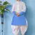 embroidery work blue cotton kurta and patiyala set for boys